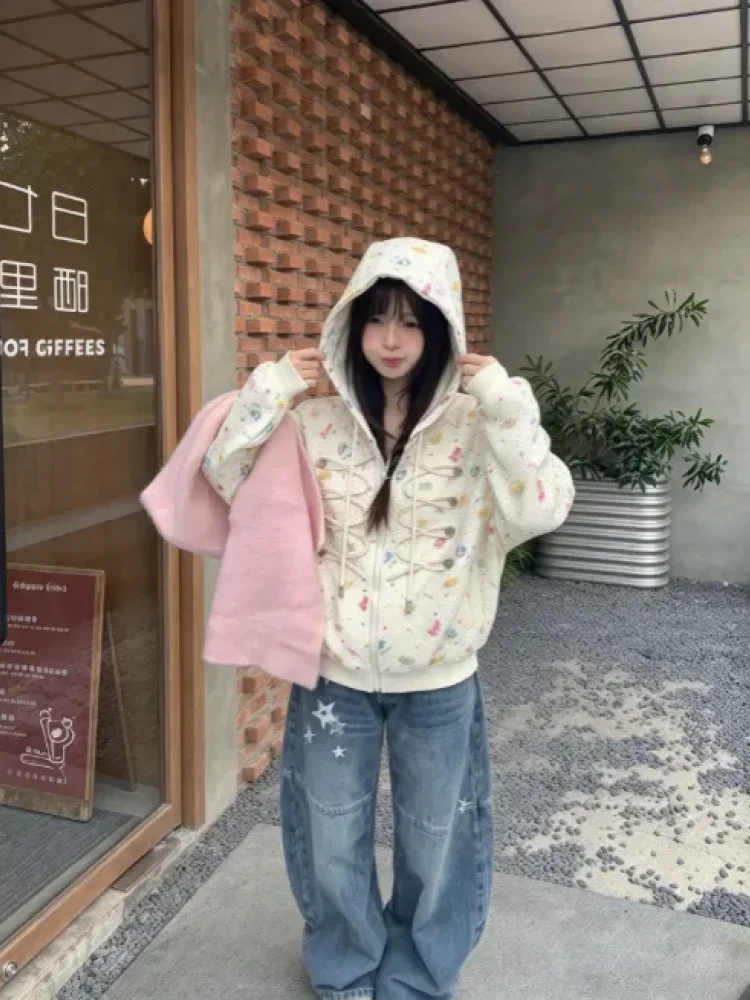CHICMORE Atasan hoodie lengan panjang motif polkadot warna warni kasual bahan tipis