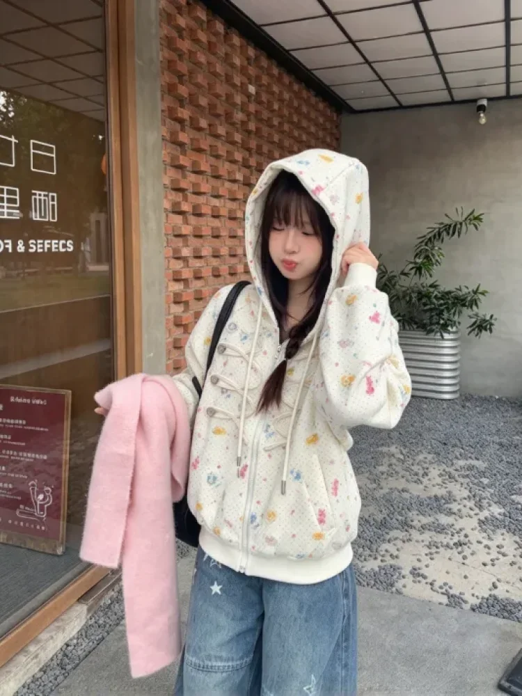CHICMORE Atasan hoodie lengan panjang motif polkadot warna warni kasual bahan tipis