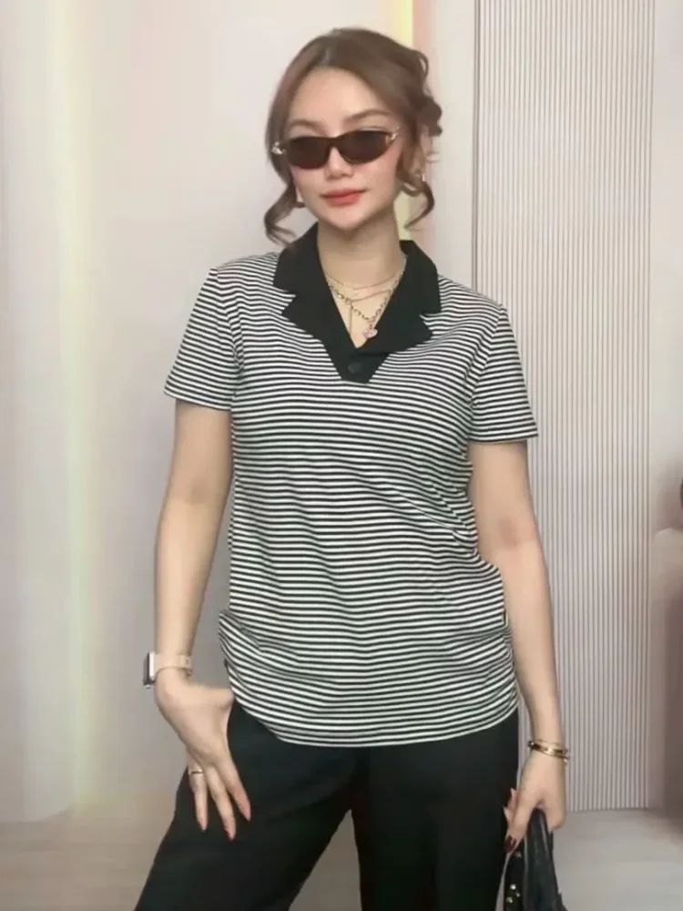 ASAYA Atasan lengan pendek motif cetak longgar gaya baru wanita modis