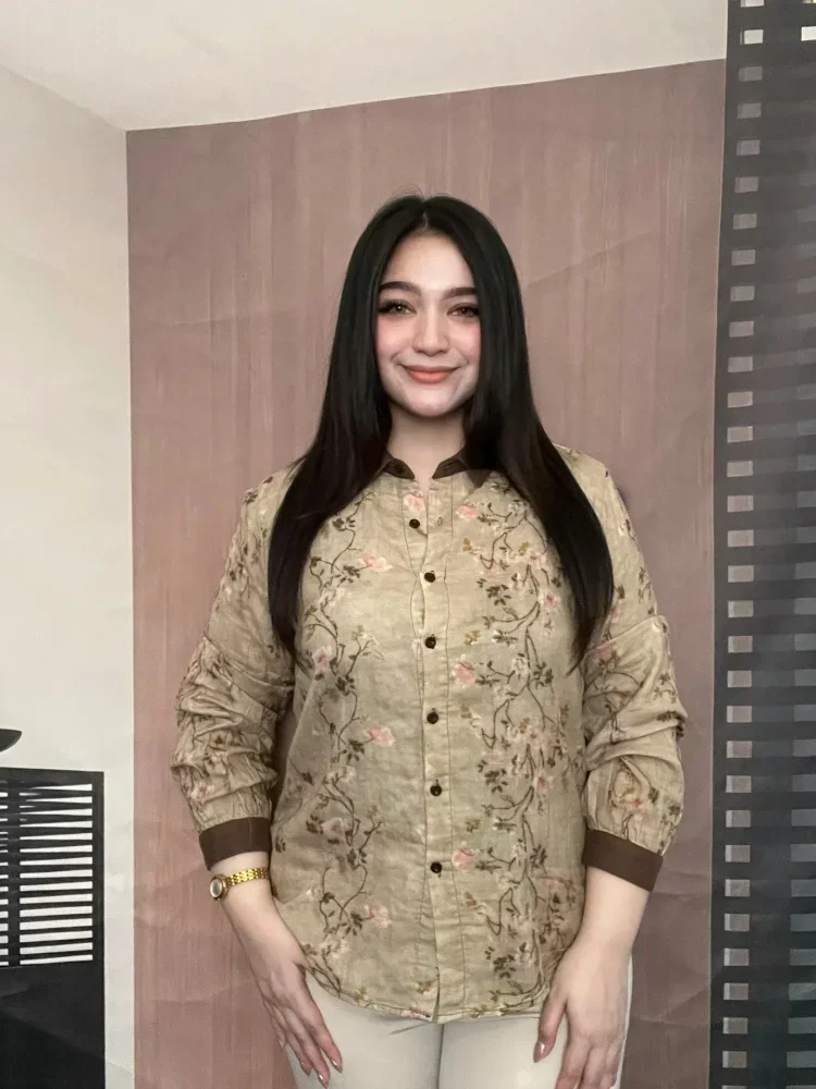 FADFAD Atasan kemeja lengan panjang bermotif dengan gaya kasual manis