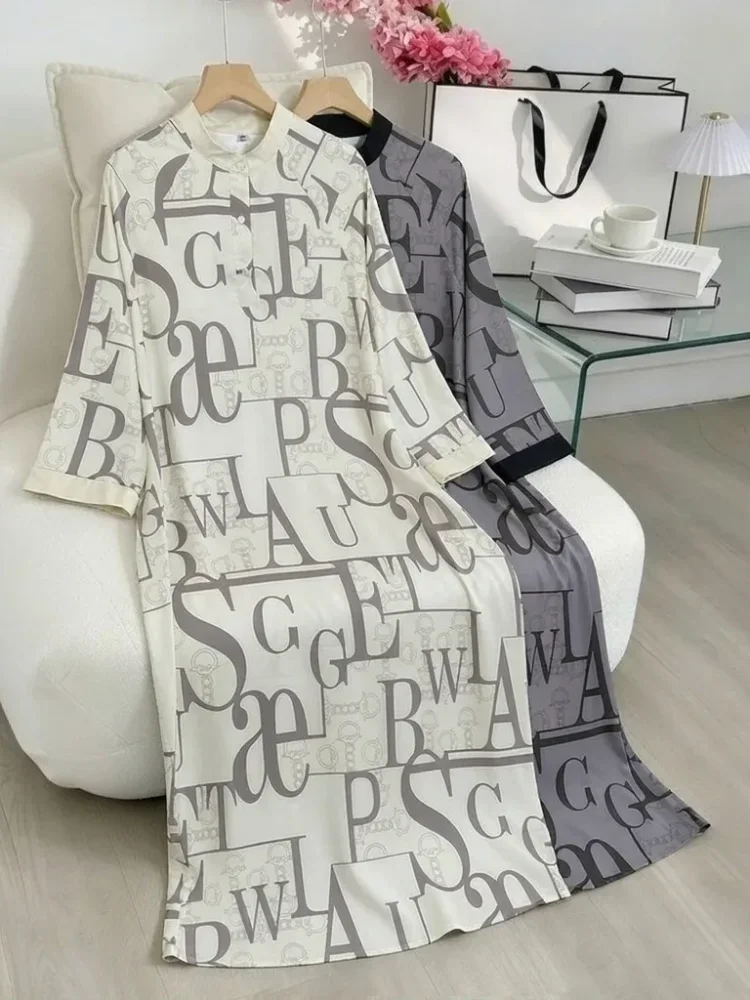 ASAYA Gamis wanita elegan motif garis kotak biru abu modern kekinian