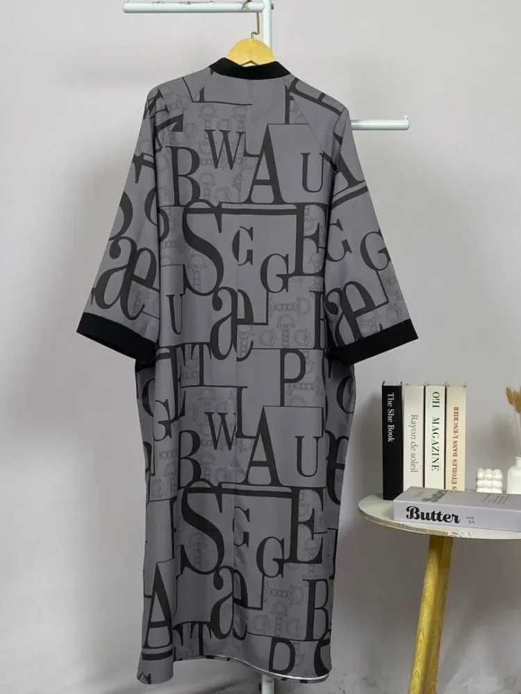 ASAYA Gamis wanita elegan motif garis kotak biru abu modern kekinian