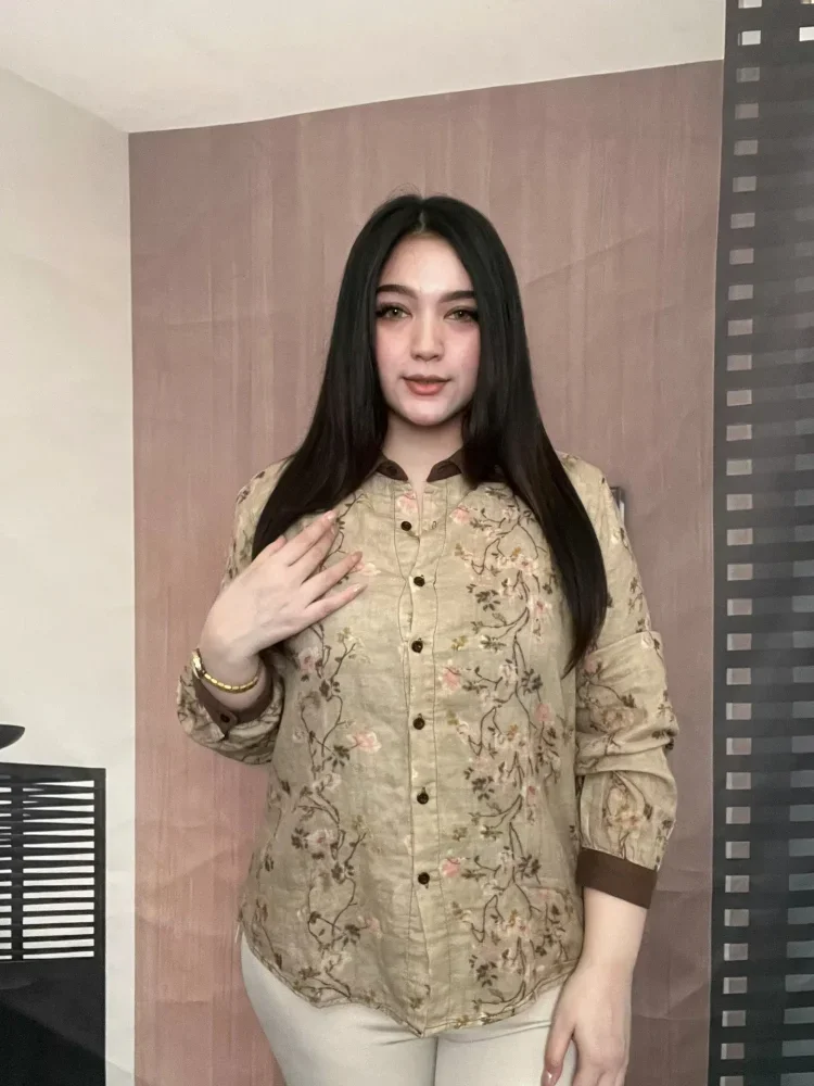 FADFAD Atasan kemeja lengan panjang bermotif dengan gaya kasual manis