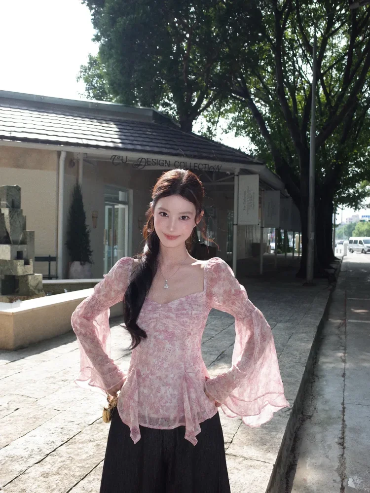 CHICMORE Atasan pakaian wanita mode baru warna anggun motif cetak bergaya retro
