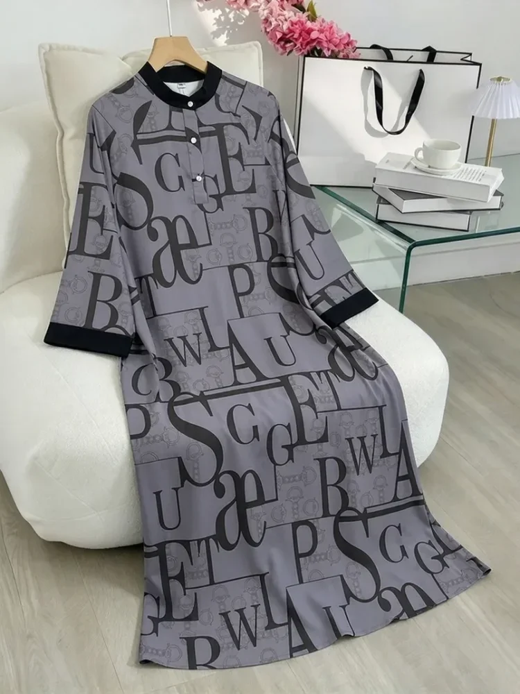 ASAYA Gamis wanita elegan motif garis kotak biru abu modern kekinian