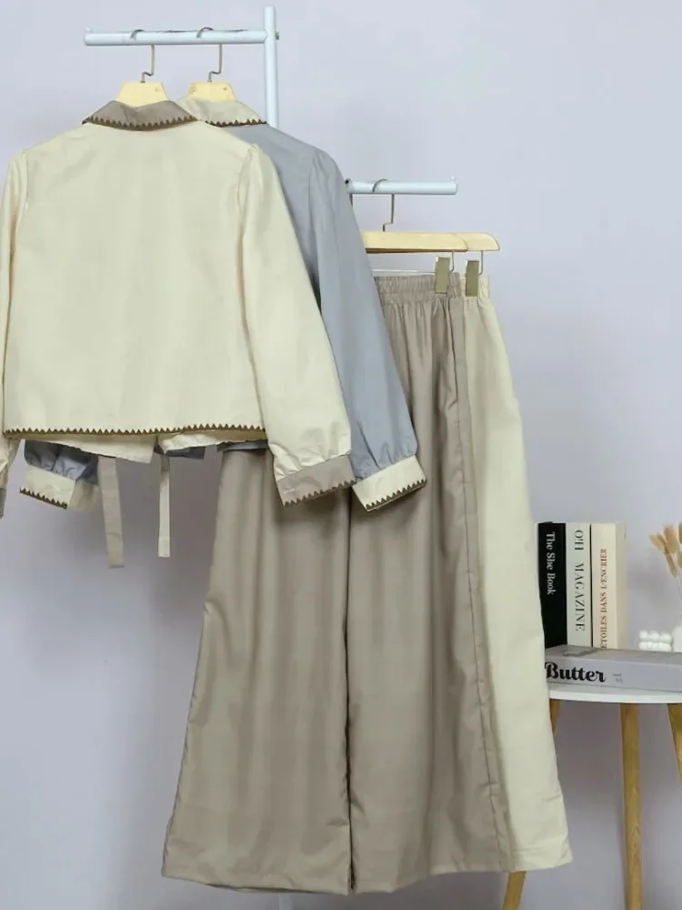 ASAYA Setelan wanita muslim 2 pcs - kemeja kontras + celana kulot nyaman