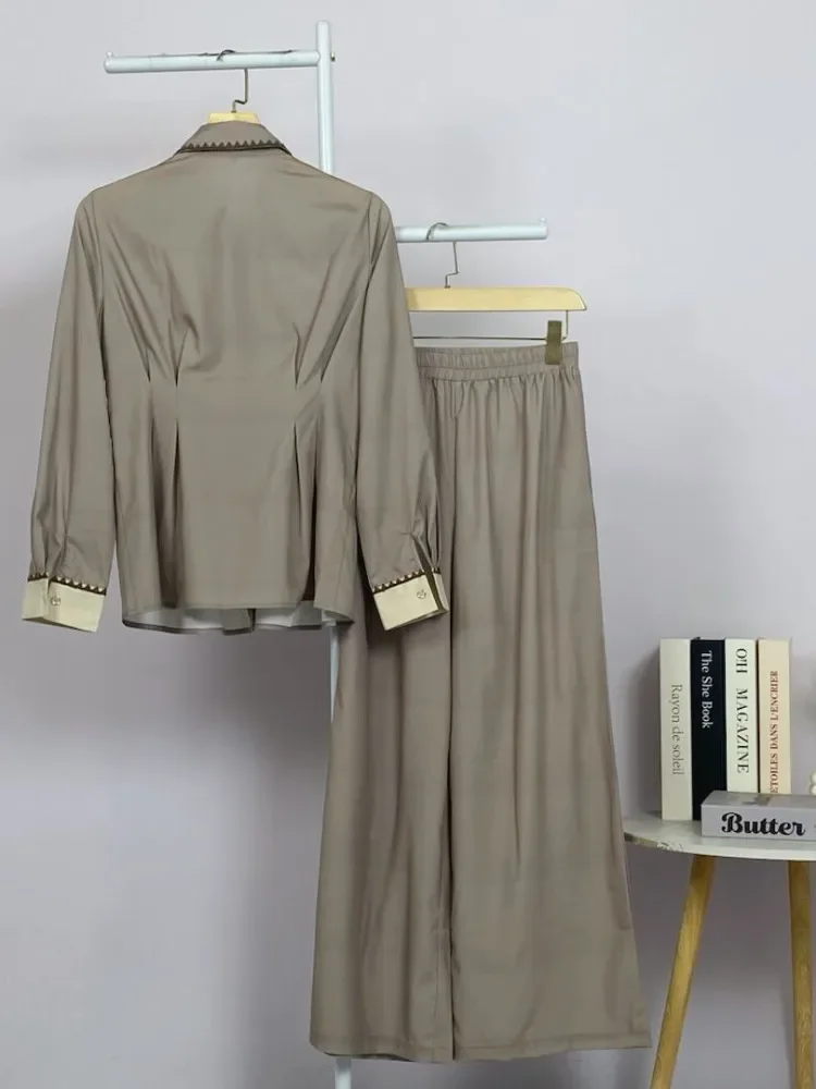 ASAYA Setelan wanita muslim 2 pcs - kemeja kontras + celana kulot nyaman