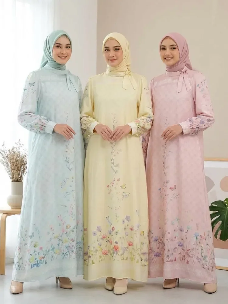 [DISKON KILAT]ASAYA Gaun wanita lengan panjang dengan pita, kasual kantoran