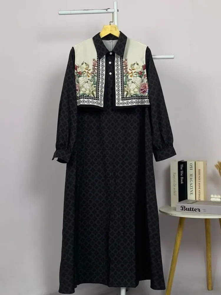 [READY STOCK]ASAYA Gaun kemeja wanita lengan panjang, palsu dua potong, kasual kantoran