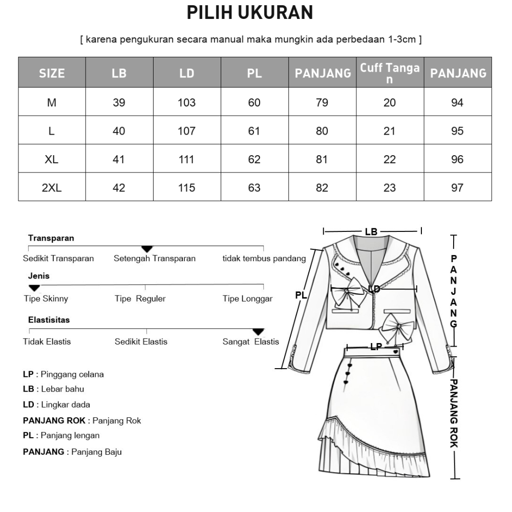 ASAYA Setelan dua bagian, yaitu atasan dan rok, dengan motif patchwork yang modis