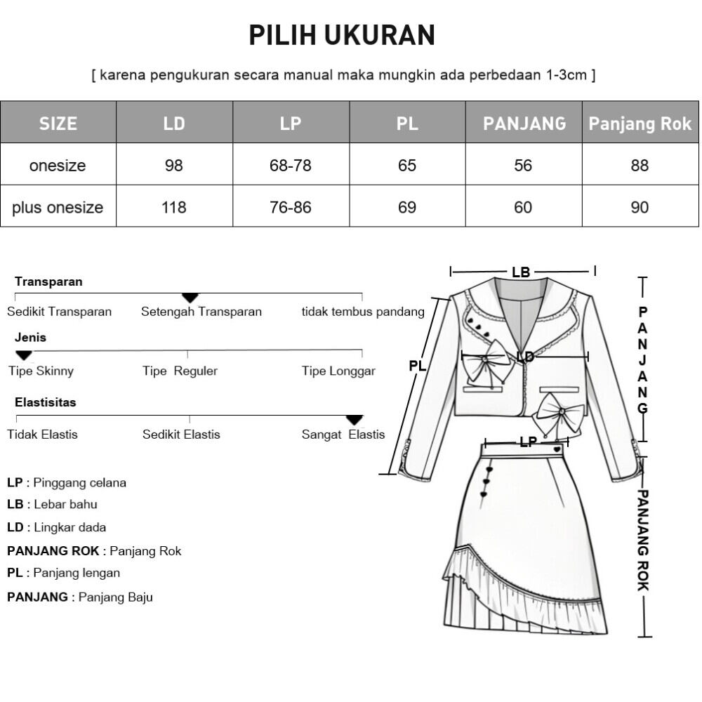 ASAYA Setelan wanita bergaya retro, atasan lengan panjang dengan kancing buatan tangan dipadukan dengan rok model a-line yang stylish