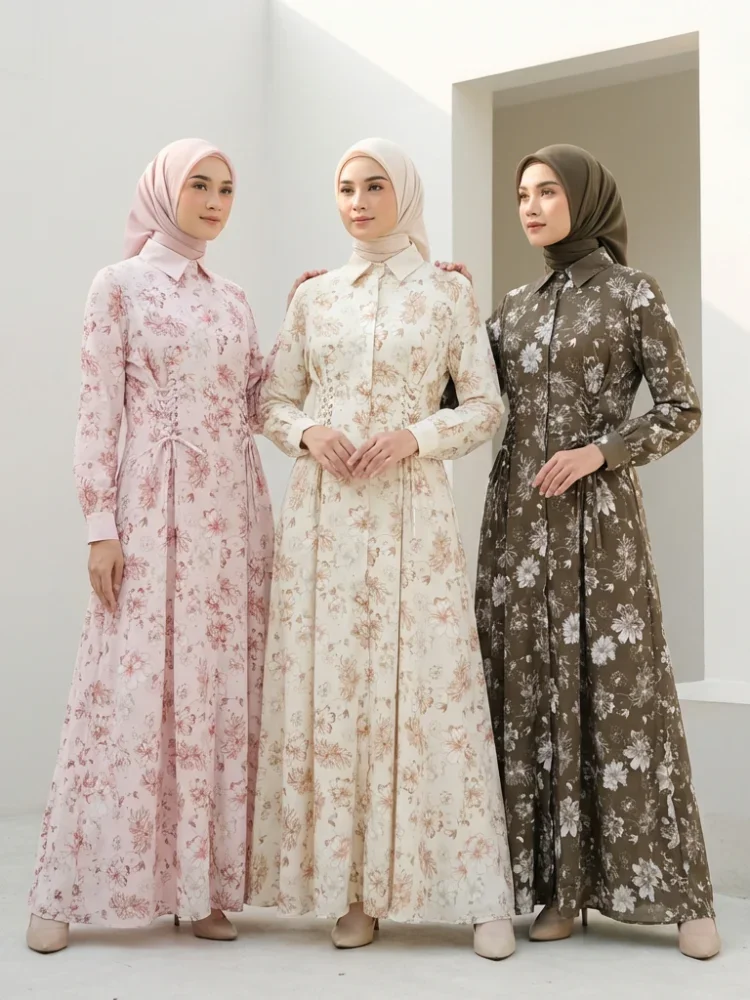 [DISKON KILAT]ASAYA Gaun wanita lengan panjang berlipat, cocok untuk acara resmi & santai sehari-hari