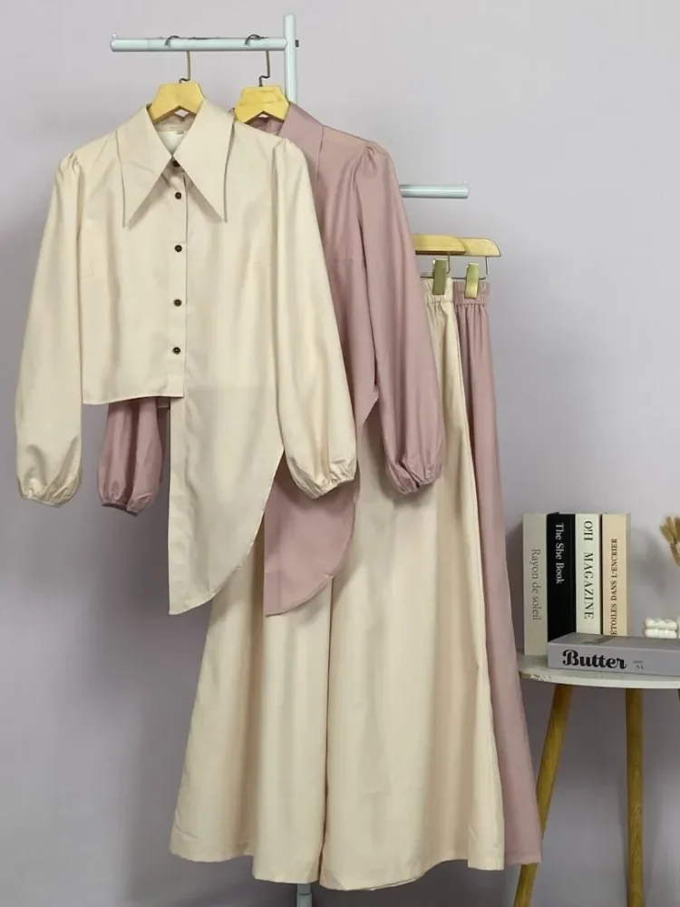 ASAYA Setelan minimalis polos wanita untuk sehari-hari, desain tidak beraturan.