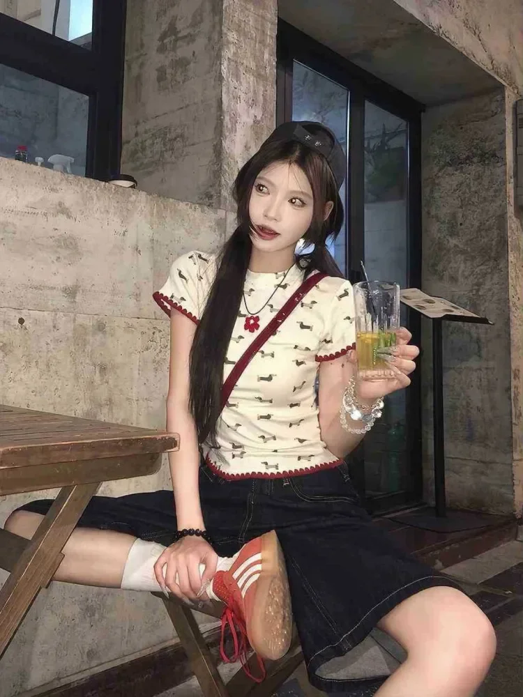 ASAYA Atasan kaos motif hewan lucu lengan pendek dan korean style