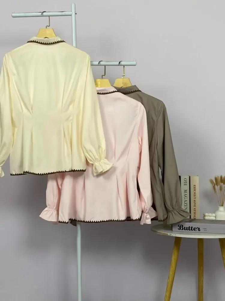 ASAYA Blouse wanita korea style desain kerut bergelombang dengan bros pita elegan nyaman banyak pilihan