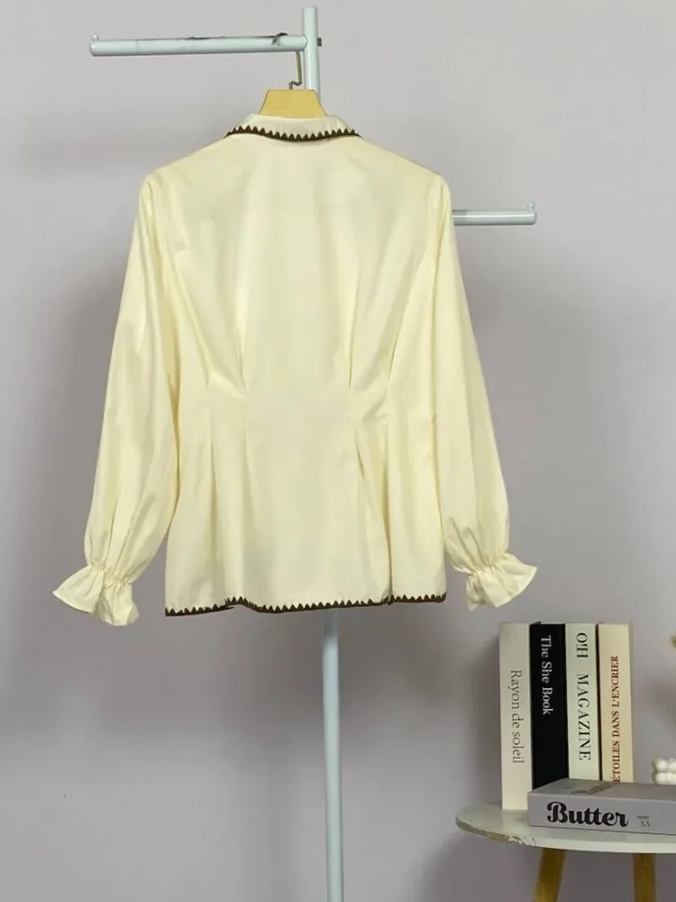 ASAYA Blouse wanita korea style desain kerut bergelombang dengan bros pita elegan nyaman banyak pilihan