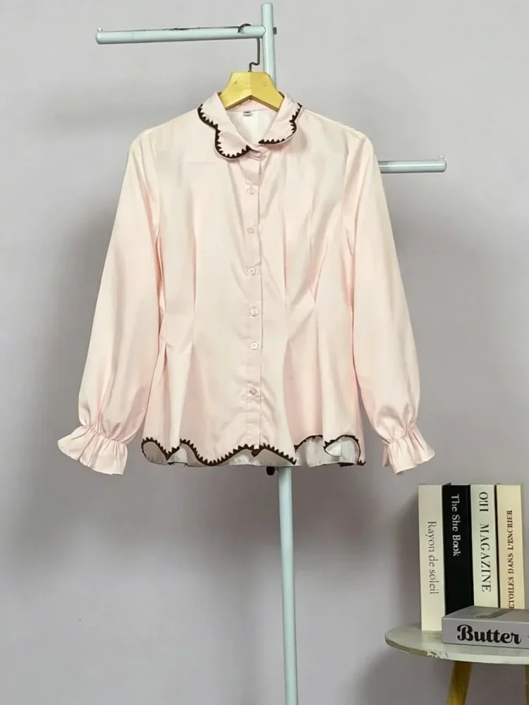 ASAYA Blouse wanita korea style desain kerut bergelombang dengan bros pita elegan nyaman banyak pilihan