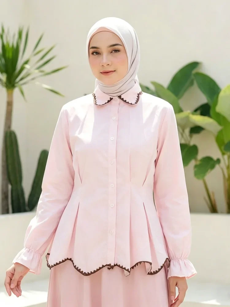 ASAYA Blouse wanita korea style desain kerut bergelombang dengan bros pita elegan nyaman banyak pilihan