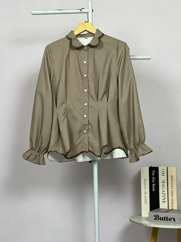 ASAYA Blouse wanita korea style desain kerut bergelombang dengan bros pita elegan nyaman banyak pilihan
