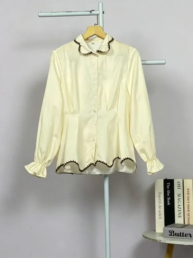 ASAYA Blouse wanita korea style desain kerut bergelombang dengan bros pita elegan nyaman banyak pilihan