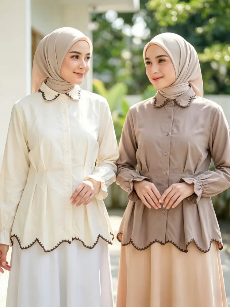 ASAYA Blouse wanita korea style desain kerut bergelombang dengan bros pita elegan nyaman banyak pilihan