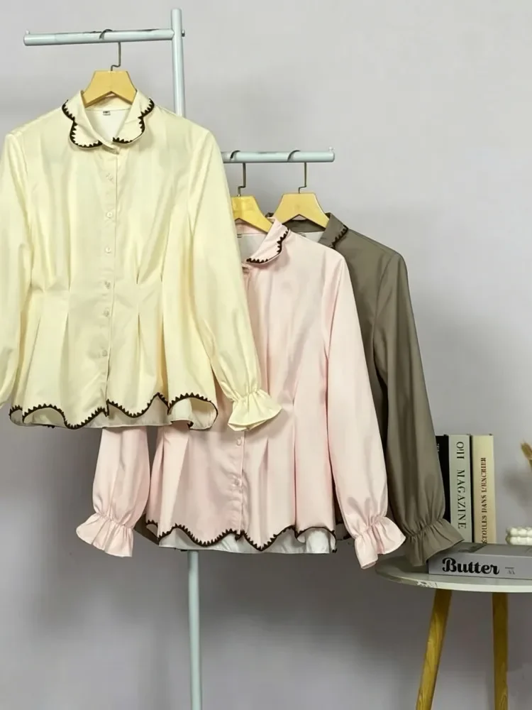 ASAYA Blouse wanita korea style desain kerut bergelombang dengan bros pita elegan nyaman banyak pilihan