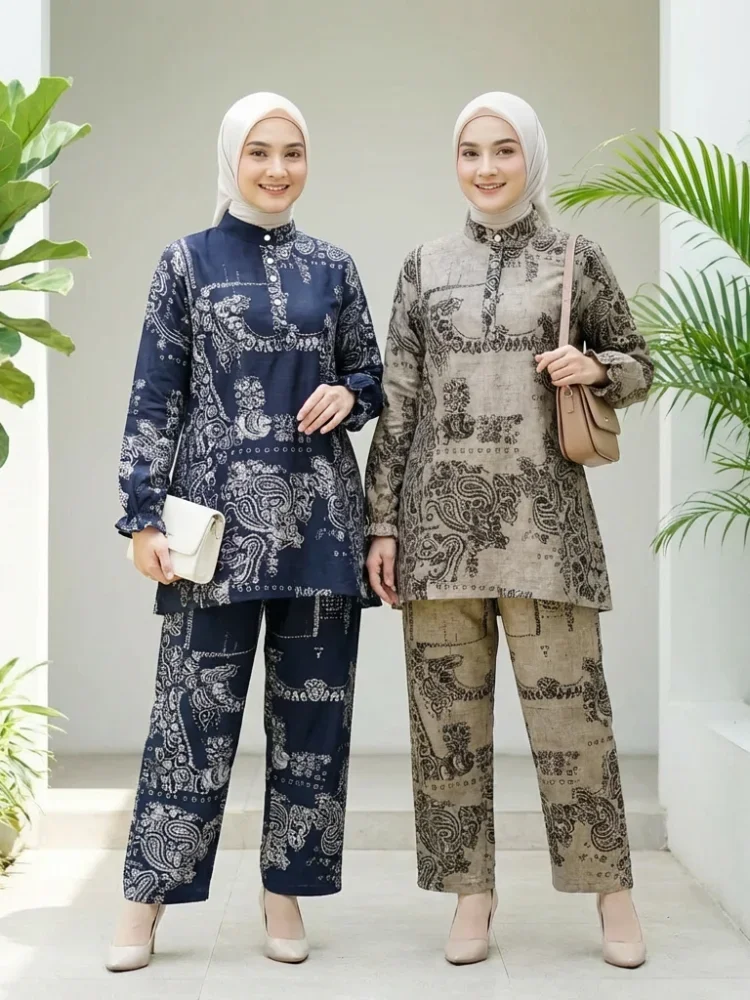 ASAYA Setelan wanita elegan motif etnik klasik modern kekinian nyaman dipakai