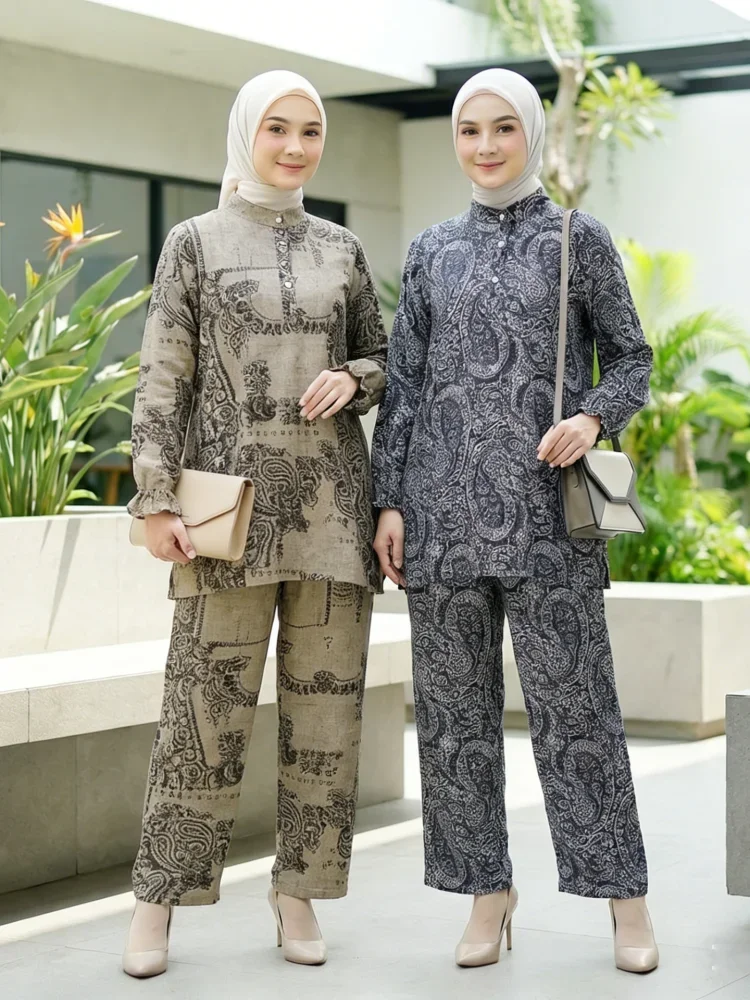 ASAYA Setelan wanita elegan motif etnik klasik modern kekinian nyaman dipakai