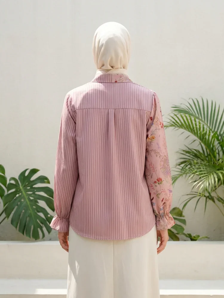 ASAYA Kemeja polkadot warna-warni yang stylish dengan pinggiran renda