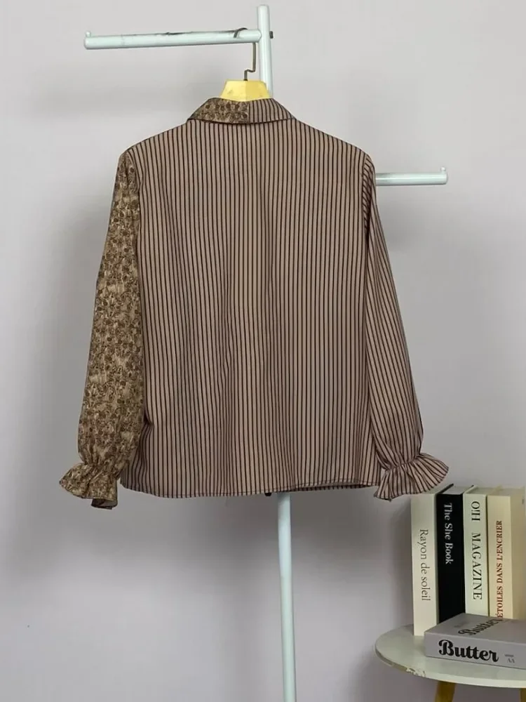 ASAYA Blouse wanita lembut desain patchwork garis elegan modern banyak pilihan