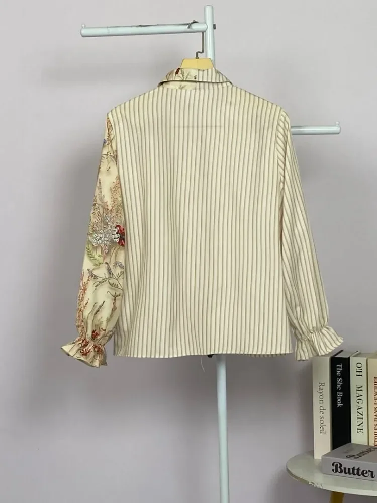 ASAYA Blouse wanita lembut desain patchwork garis elegan modern banyak pilihan