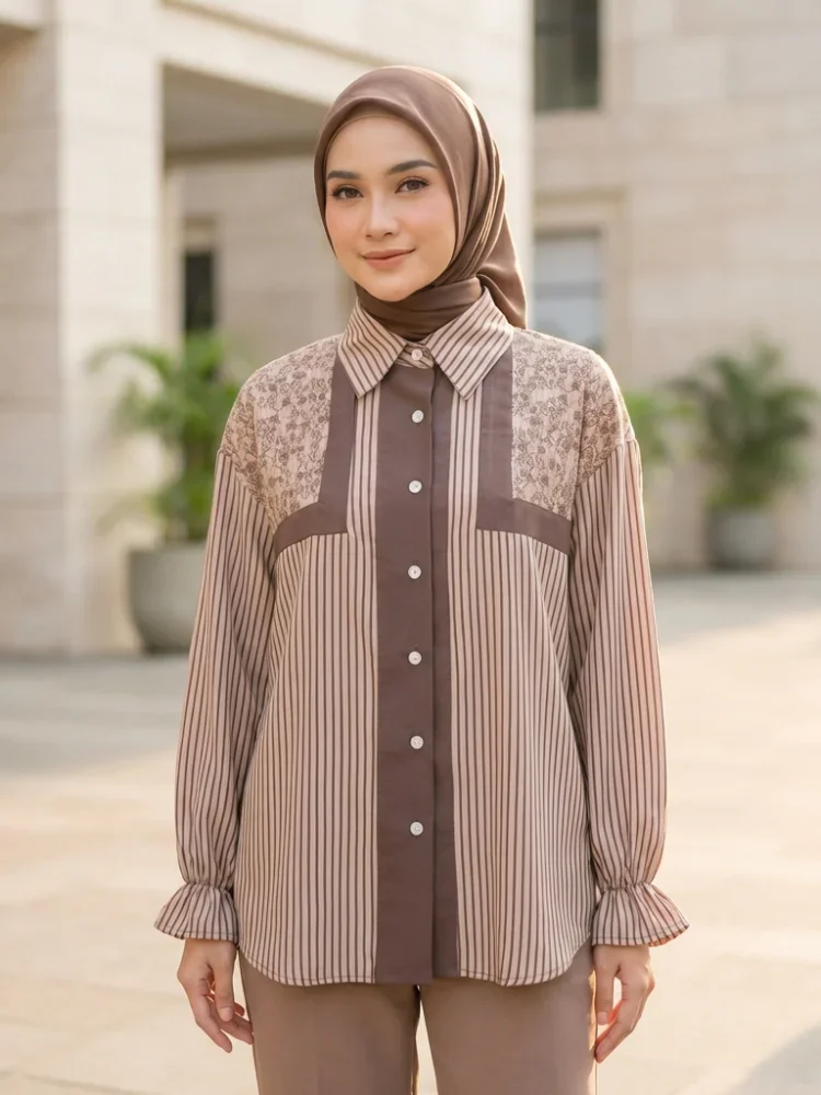 ASAYA Atasan kemeja mode baru lengan panjang gaya populer wanita