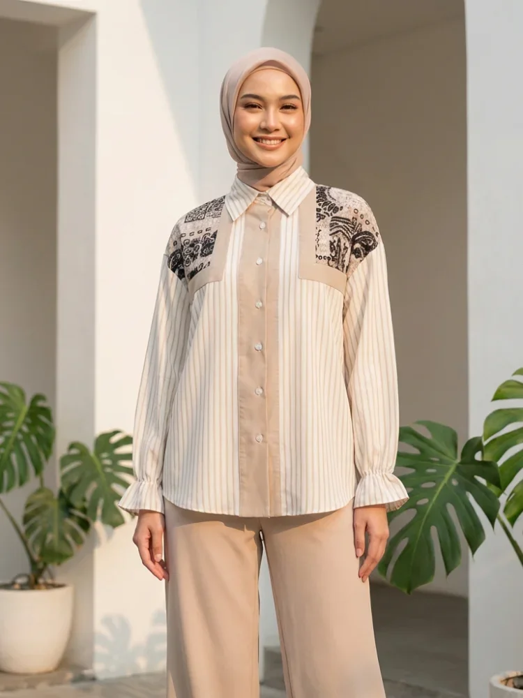 ASAYA Atasan kemeja mode baru lengan panjang gaya populer wanita