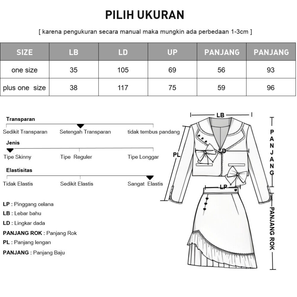 ASAYA Setelan dua potong wanita dengan atasan lengan panjang bermotif elegan, kancing tangan, dan rok panjang