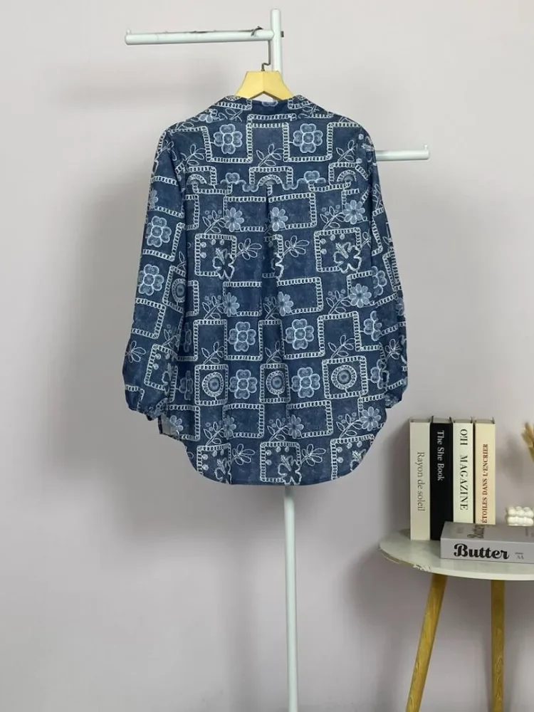 ASAYA Atasan kemeja lengan panjang dengan gaya kasual motif bunga