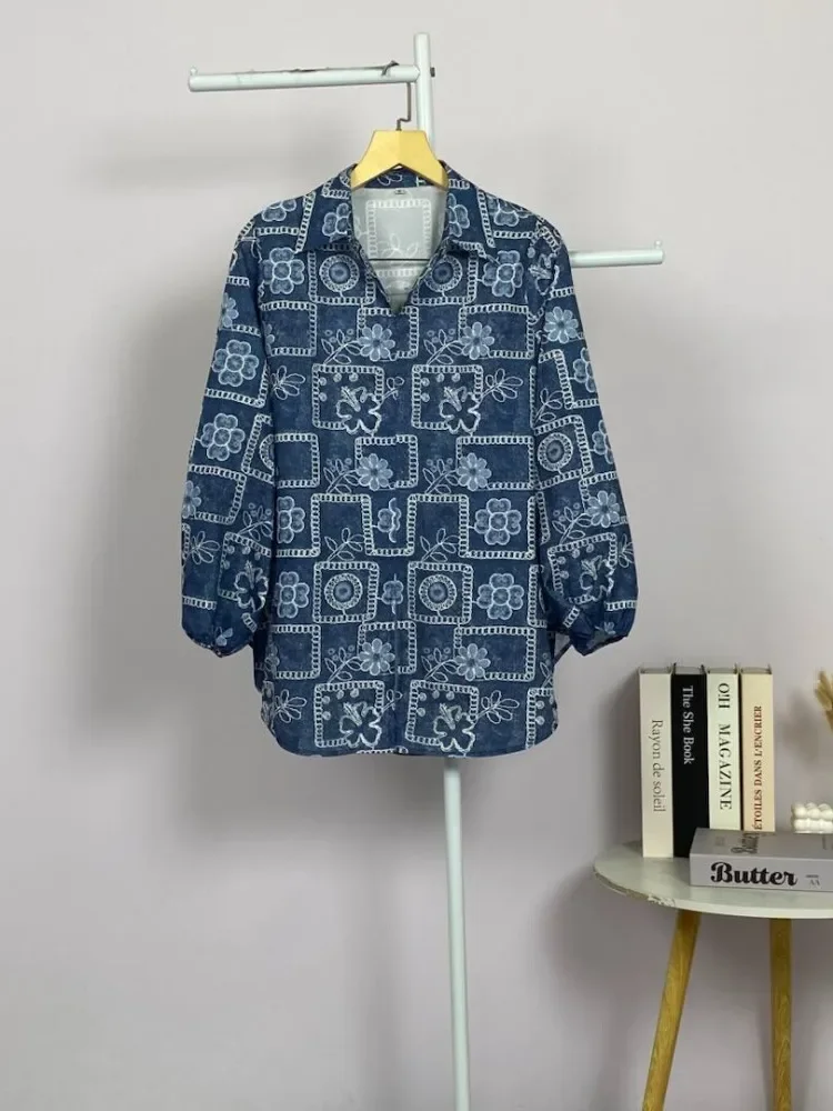 ASAYA Atasan kemeja lengan panjang dengan gaya kasual motif bunga