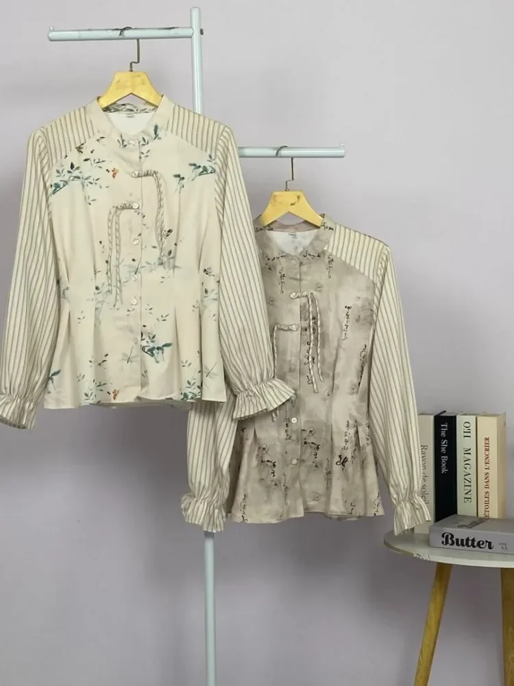 ASAYA Kemeja cetak temperamen gaya baru wanita atasan elegan