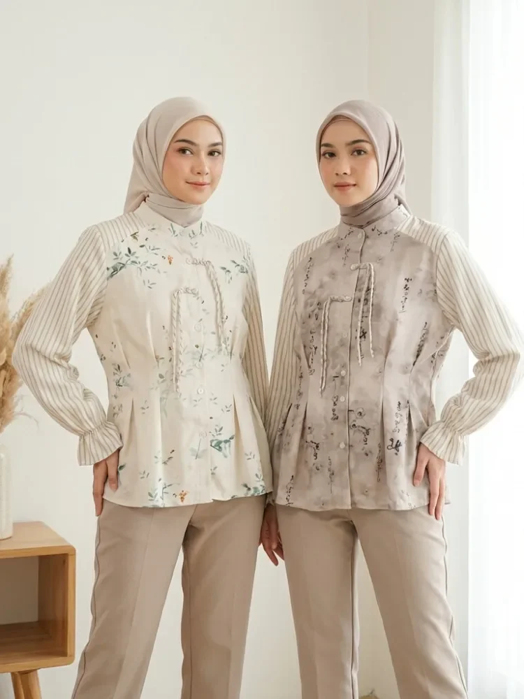 ASAYA Kemeja cetak temperamen gaya baru wanita atasan elegan