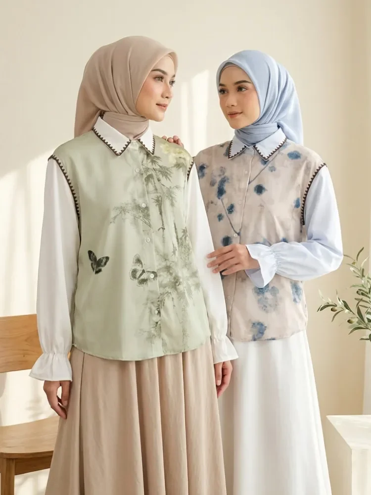 ASAYA Atasan kemeja mode baru lengan panjang gaya populer wanita