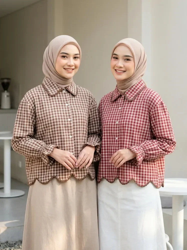 ASAYA Kemeja lengan panjang motif korea terbaru dengan bagian bawah yang tidak beraturan