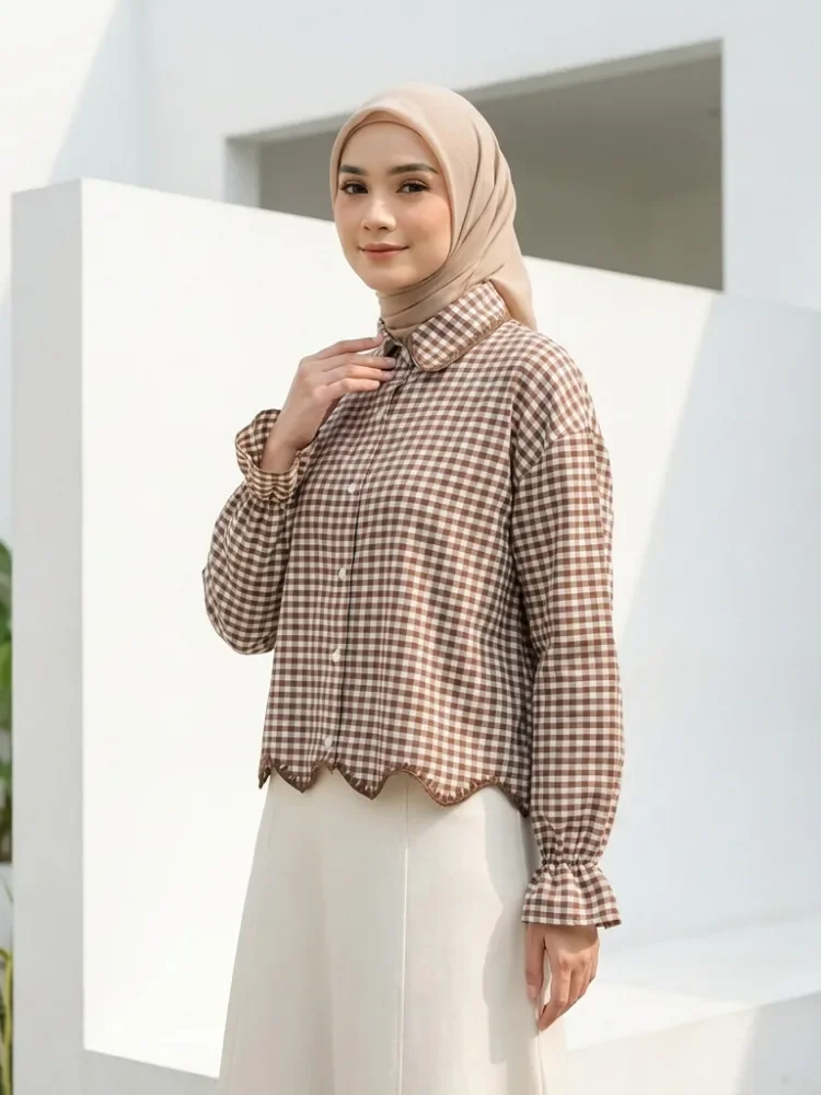ASAYA Kemeja lengan panjang motif korea terbaru dengan bagian bawah yang tidak beraturan