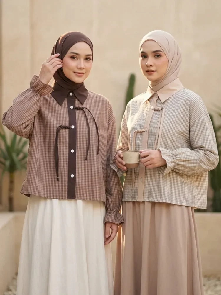 ASAYA Atasan kemeja lengan panjang wanita gaya cina baru