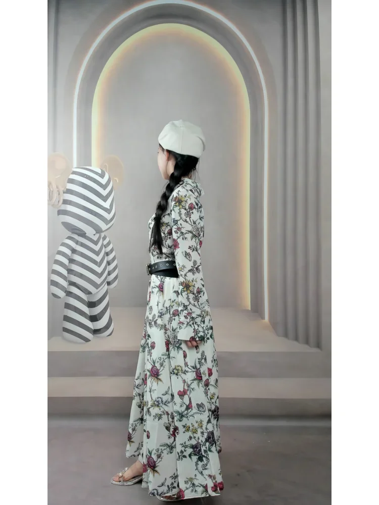 [DISKON KILAT]FADFAD Gaun bermotif suasana retro mewah ringan perancis rok panjang kelas atas desain pelangsing pinggang untuk wanita