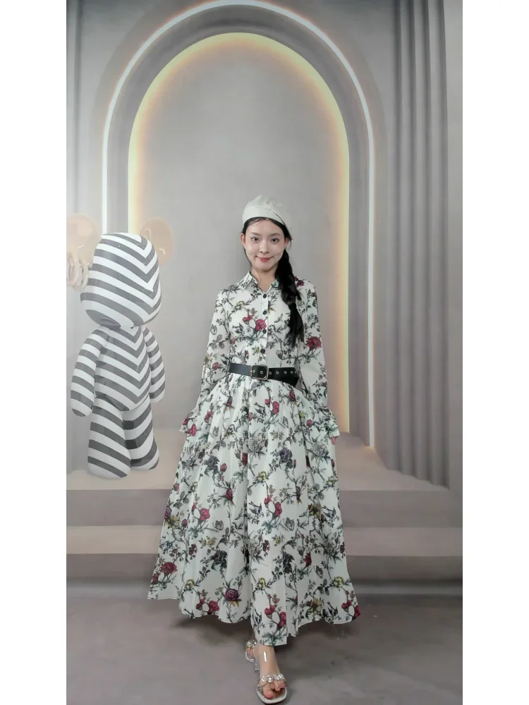 [DISKON KILAT]FADFAD Gaun bermotif suasana retro mewah ringan perancis rok panjang kelas atas desain pelangsing pinggang untuk wanita