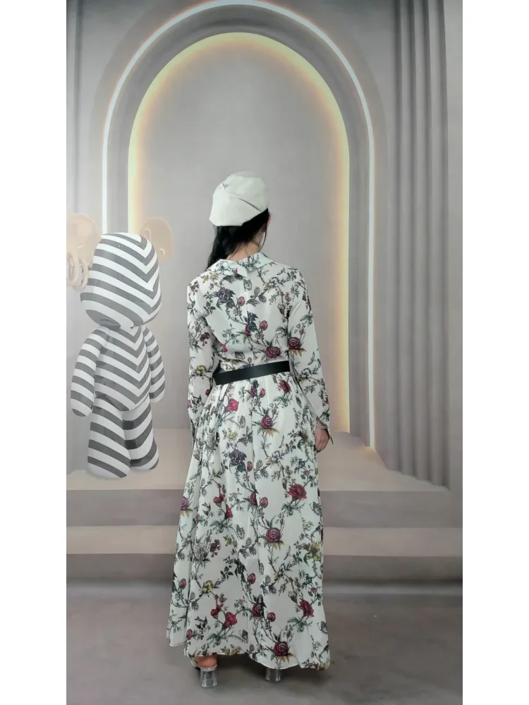 [DISKON KILAT]FADFAD Gaun bermotif suasana retro mewah ringan perancis rok panjang kelas atas desain pelangsing pinggang untuk wanita