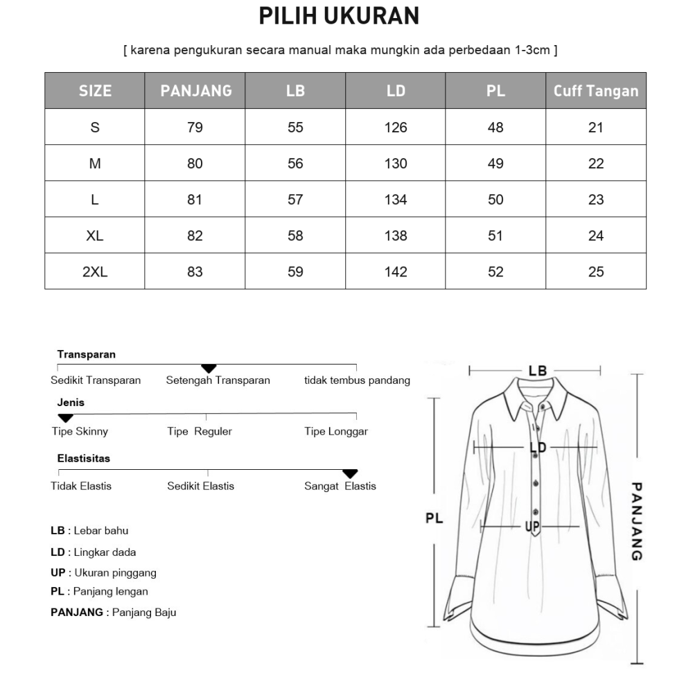 [NEW]CHICMORE Atasan lengan panjang terdapat kancing aktif sebaris dengan motif garis-garis
