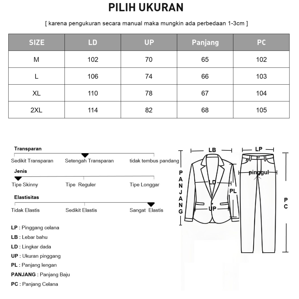 CHICMORE Setelan dua potong dengan motif garis dan tali suspender + celana panjang kaki lebar
