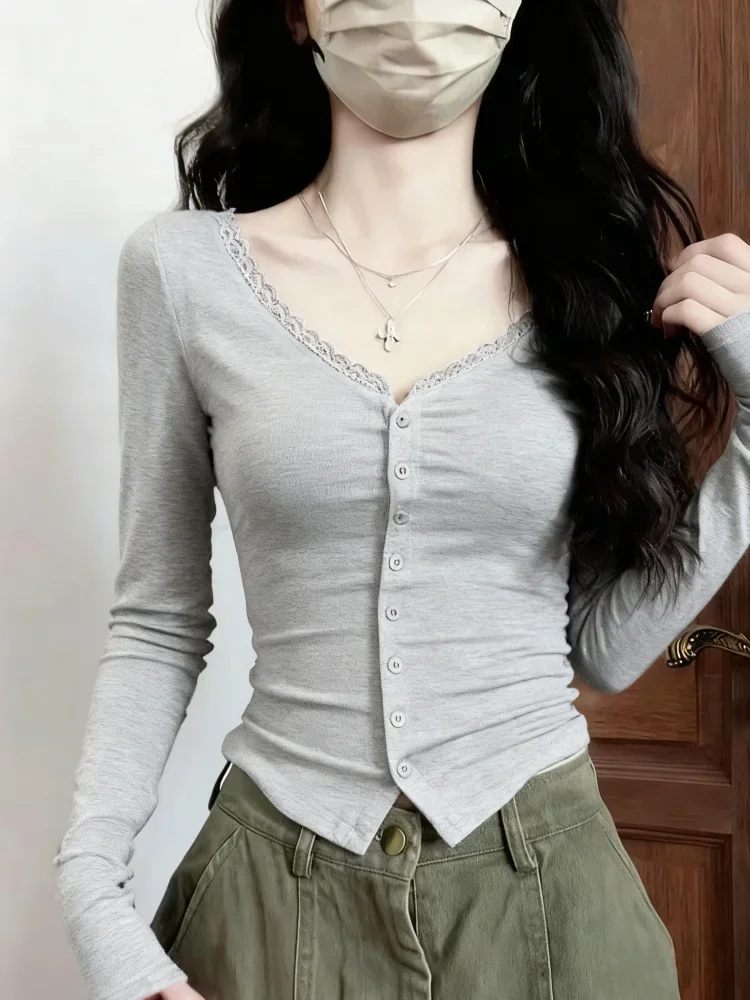 [READY STOCK]CHICMORE Kaos seksi tipis v-neck wanita gaya baru lengan panjang