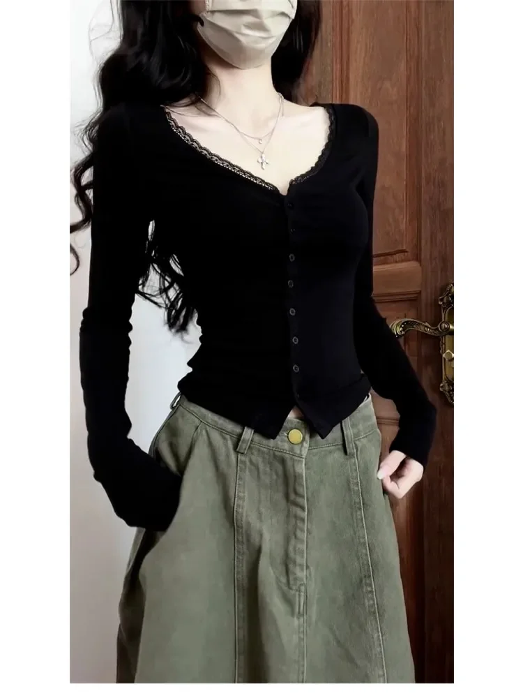 [READY STOCK]CHICMORE Kaos seksi tipis v-neck wanita gaya baru lengan panjang