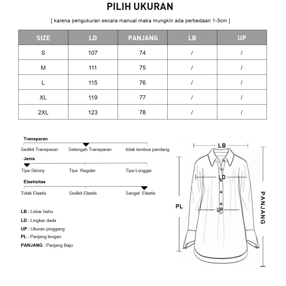 [DISKON KILAT]CHICMORE Kemeja sedang  gradasi lengan panjang kerah polo untuk wanita